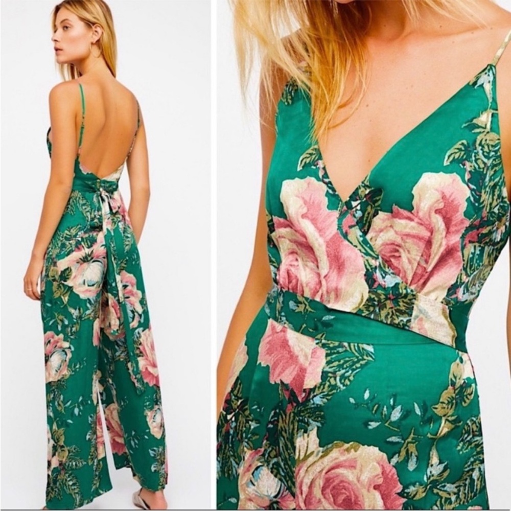 Free People Cabbage Rose Silky Low Back Jumpsuit